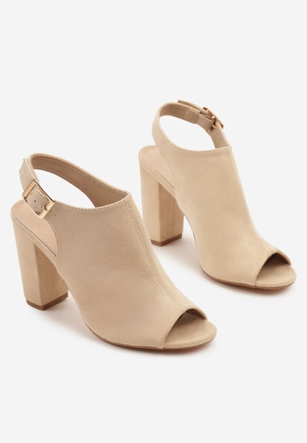 Beżowe Sandały Vices na Słupku z Wkładką ze Skóry Naturalnej Feladriela