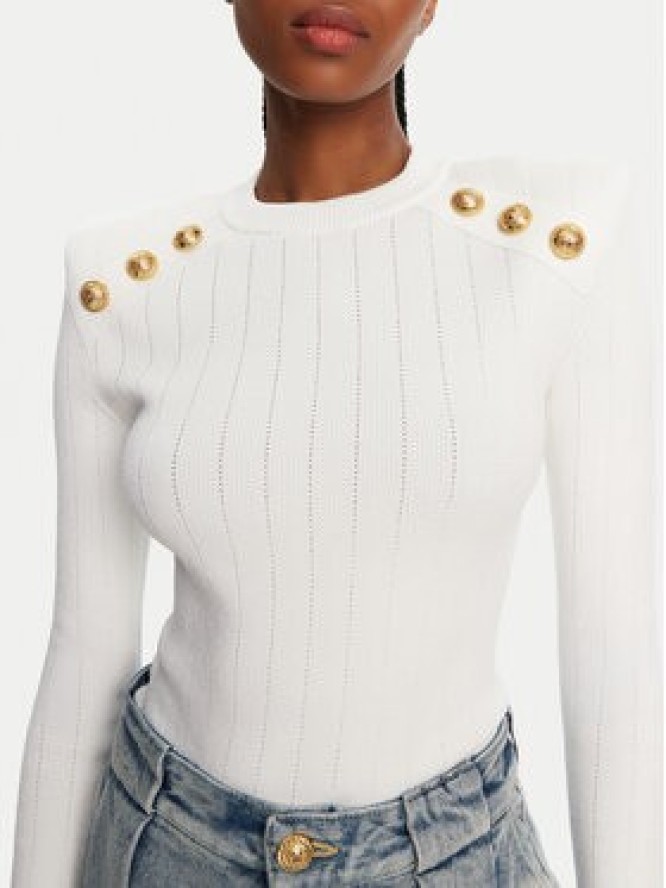 Balmain Sweter DF1KD001KB07 Biały Regular Fit