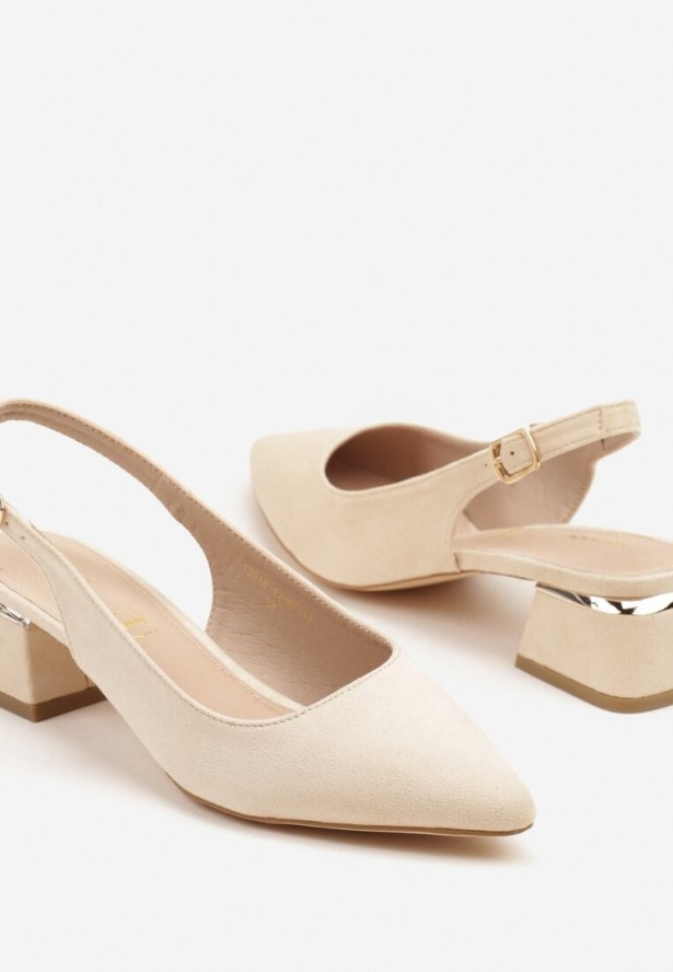 Beżowe Sandały Vices Bez Pięty ze Skórzaną Wkładką Evialiana