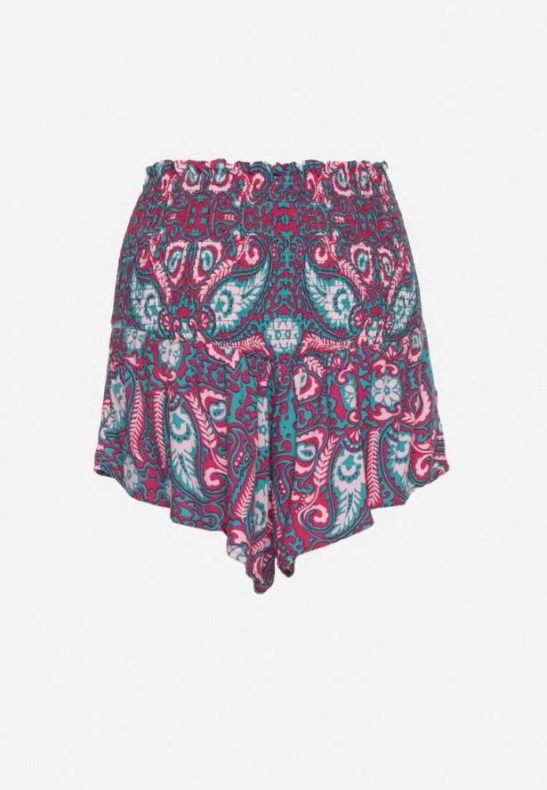 Fioletowe Szorty z Bawełny z Wysokim Stanem i Gumkami w Talii we Wzór Paisley Jenanellis