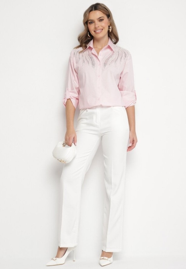 Różowa Koszula z Bawełny Ozdobiona Cekinami Nalaniriel