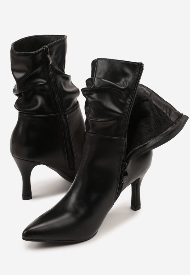 Czarne Marszczone Botki Vices na Szpilce Iinese