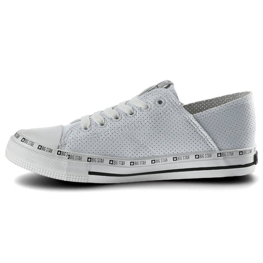 Trampki damskie Big Star, ze skóry ekologicznej na płaskiej podeszwie, białe, FF274024