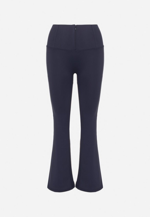 Granatowe Spodnie Typu Dzwony z Wysokim Stanem Evelauri