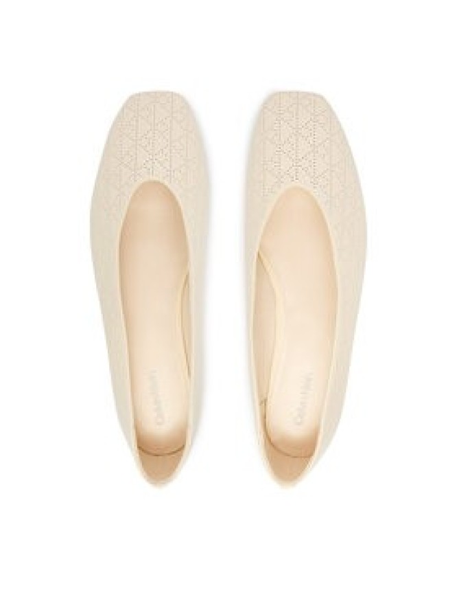 Calvin Klein Baleriny Square Ballerina Aop Lth HW0HW02936 Beżowy