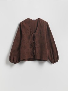 Bluzka z wiązaniem z przodu - ciemnobrązowy