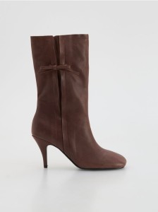 Skórzane botki na obcasie - mahoniowy