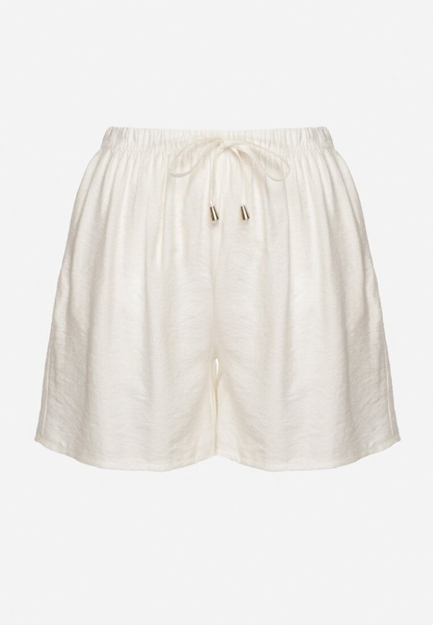 Jasnobeżowe Bawełniane Szorty z Wysokim Stanem Ozdobione Wiązaniem Filomira