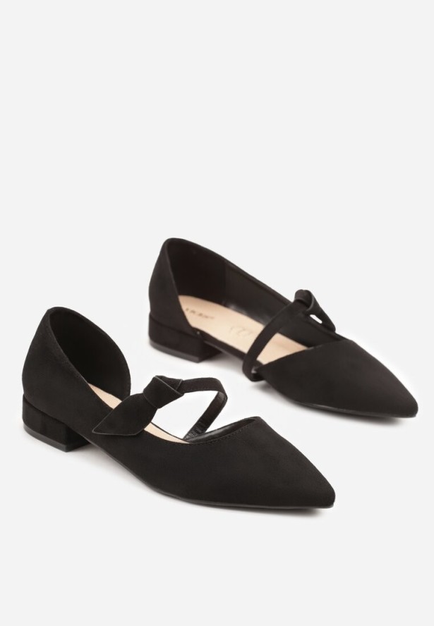 Czarne Czółenka Vices na Płaskiej Podeszwie ze Skórzaną Wkładką z Supełkiem Liliarine