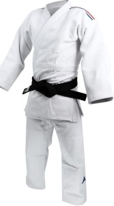 Judogi z niebieskim biało czerwonym paskiem adidas Champion III