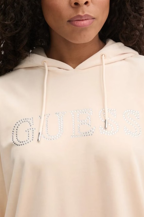 GUESS Beżowa damska długa welurowa bluza Couture, Rozmiar L
