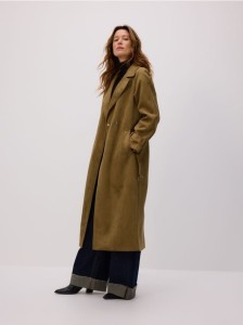 Trencz z imitacji zamszu - oliwkowy