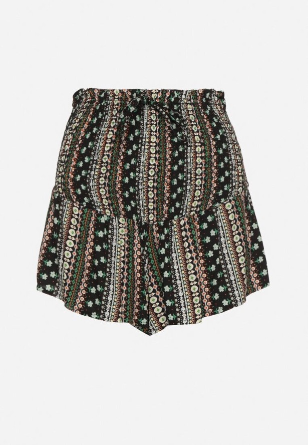 Czarno-Zielone Bawełniane Szorty z Wysokim Stanem i Geometrycznym Wzorem Velsedi