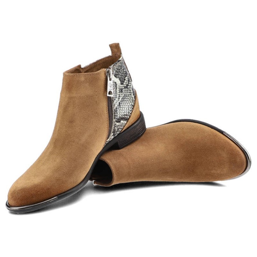 Brązowe Botki Carinii Damskie Wygodne Obuwie