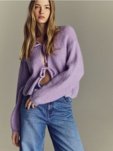 Kardigan z wełną alpaki - lawendowy