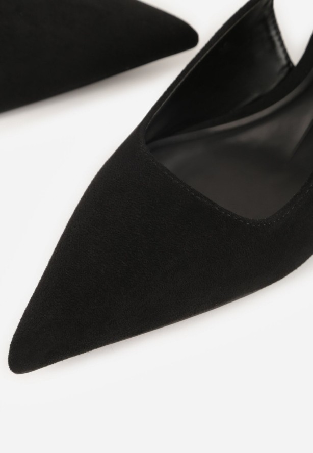 Czarne Czółenka na Szpilce Typu Kaczuszka z Odkrytą Piętą Vetiena