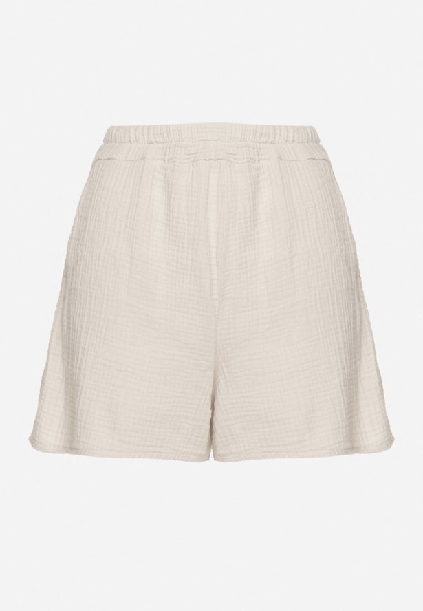 Beżowe Klasyczne Bawełniane Szorty z Wysokim Stanem Madellia