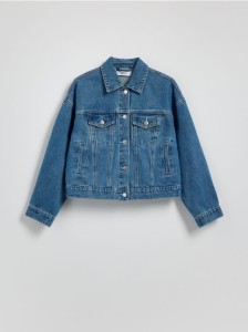 Kurtka jeansowa z haftem na plecach - niebieski