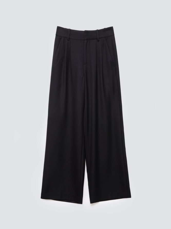 Spodnie damskie z szeroką nogawką z dodatkiem wiskozy czarne Emisi 906