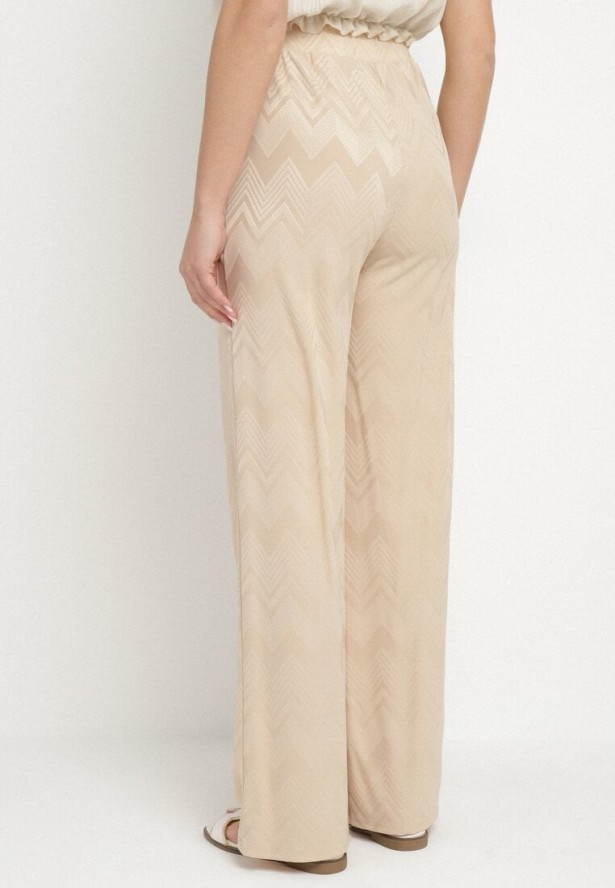 Beżowe Szerokie Spodnie z Wiskozą i Wysokim Stanem Abriela