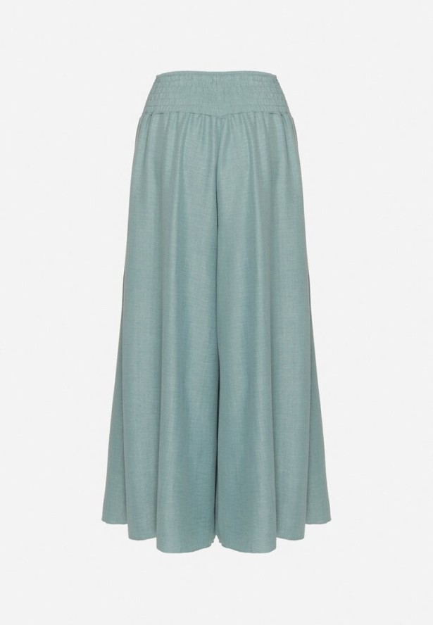 Miętowe Spodnie o Szerokim Kroju z Wysokim Stanem i Elastyczną Talią Ralbia