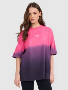 4F T-shirt loose z nadrukiem damski - różowy M