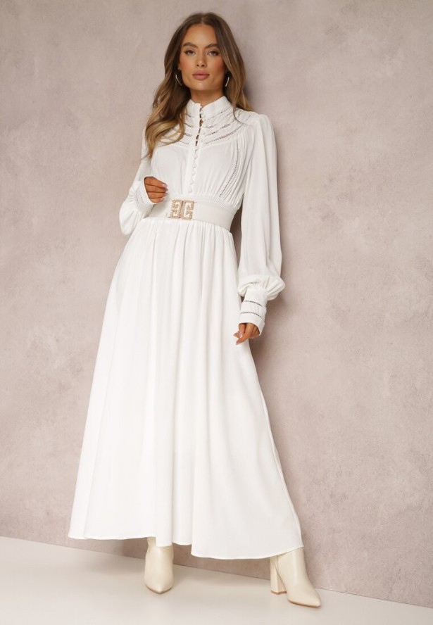 Biała Sukienka z Paskiem Elothoe