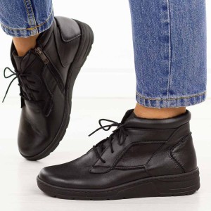 Czarne skórzane Polskie botki damskie zimowe Gregors 1100