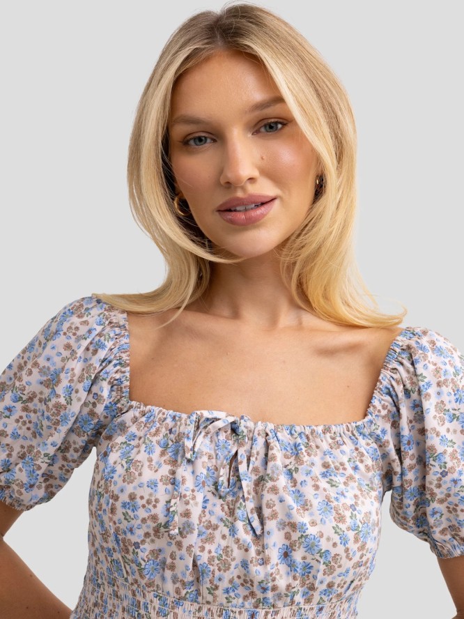 Sukienka damska midi z wiskozy z motywem kwiatowym niebieska Sotiki 000