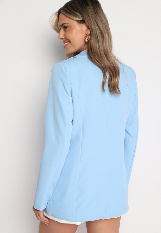 Jasnoniebieska Marynarka Jednorzędowa z Ozdobnymi Klapami Tayle