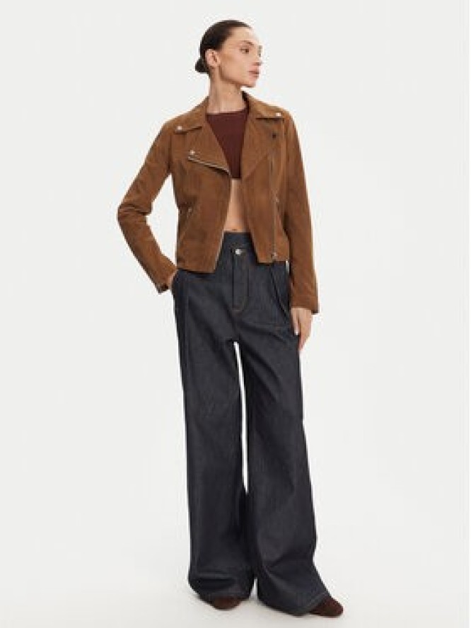 Serge Pariente Kurtka skórzana Oxford Vs Brązowy Slim Fit