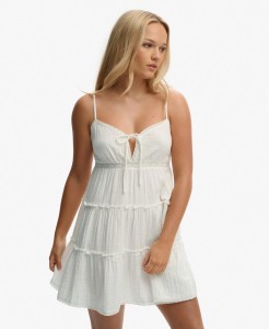 superdry Siateczkowa sukienka mini warstwowa z organicznej bawełny - Off White