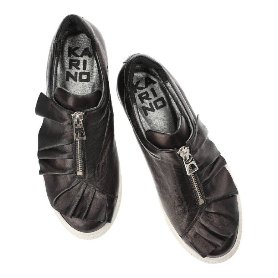 Sneakersy damskie Karino, eleganckie i na płaskiej podeszwie, czarne, 2991-076-P