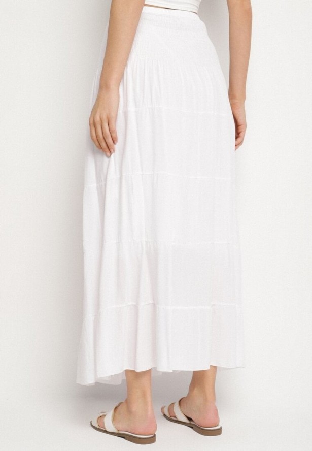 Biała Spódnica z Wiskozą z Wysokim Stanem i Falbanami Ellimee