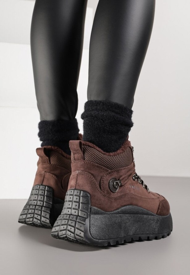 Brązowe Sportowe Sneakersy Śniegowce Vices na Grubej Podeszwie Nellsana