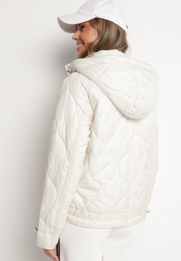 Biała Kurtka Pikowana z Odpinanym Kapturem ze Ściągaczami Erathena