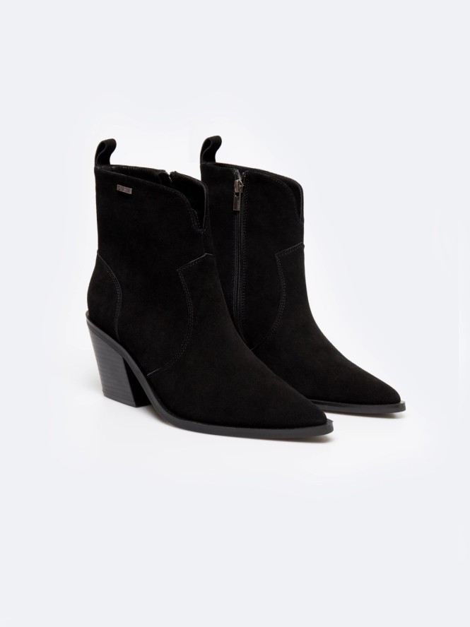 Botki damskie kowbojki ze skóry naturalnej zamszowej czarne SS274472 906