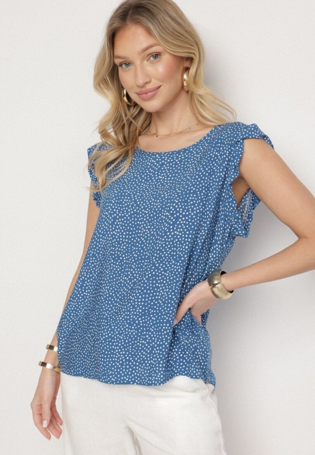 Niebieska Bluzka z Bawełny w Kropki Nappela