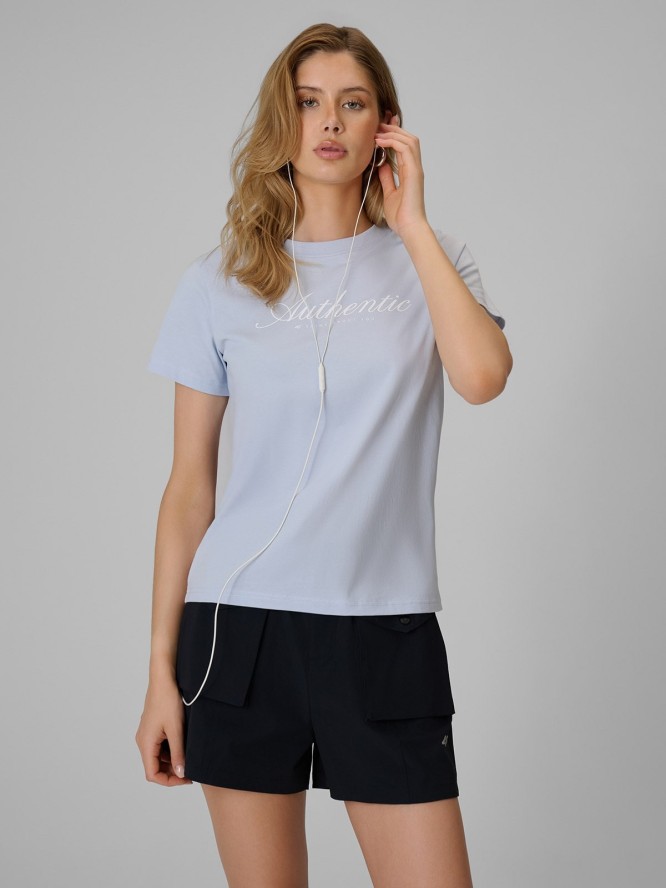 4F T-shirt regular z nadrukiem damski - niebieski S