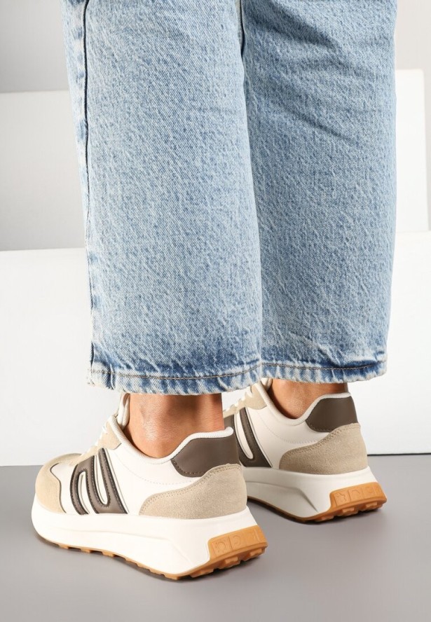 Ciemnobeżowe Sneakersy Ozdobione Geometrycznym Wzorem Eldvisa