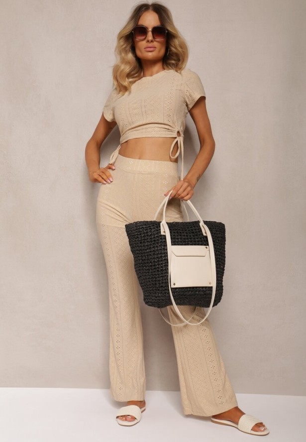 Czarna Torebka z Plecionki z Dodatkową Kieszonką z Ekoskóry Cosina