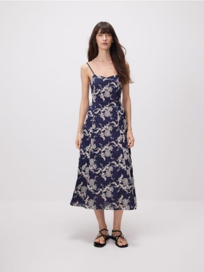 Bawełniana sukienka z haftem - wielobarwny