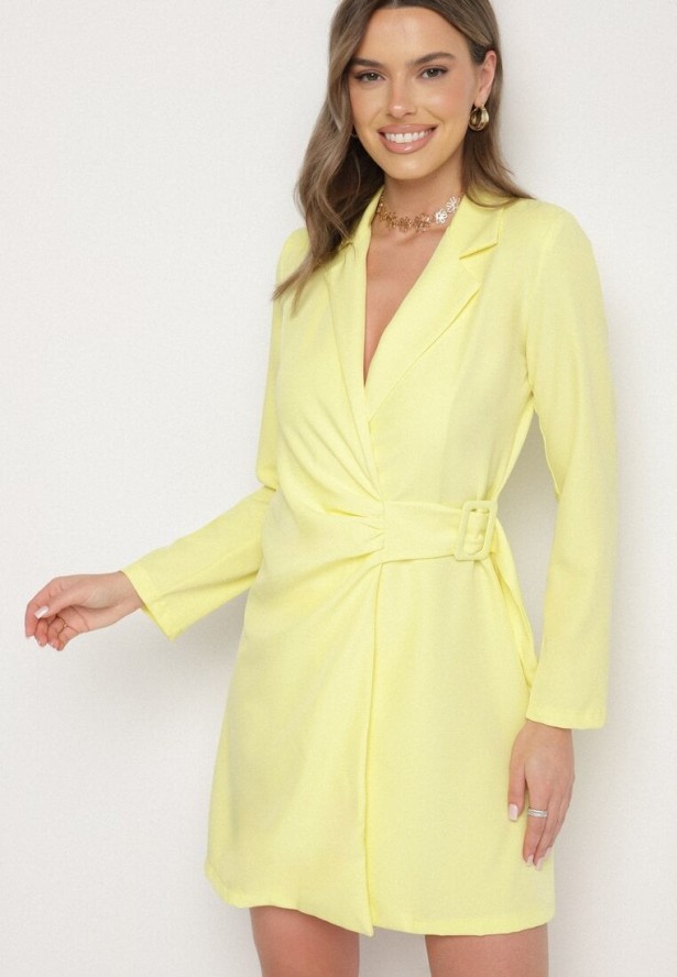 Żółta Kopertowa Sukienka o Fasonie Marynarki Arelisa