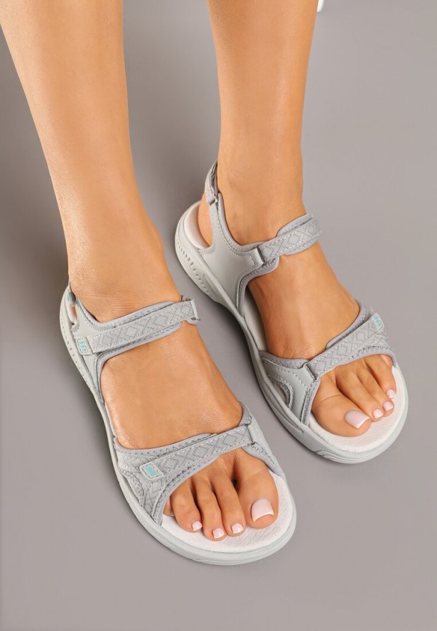 Szare Sandały w Sportowym Stylu ze Skórzaną Wkładką Sadele