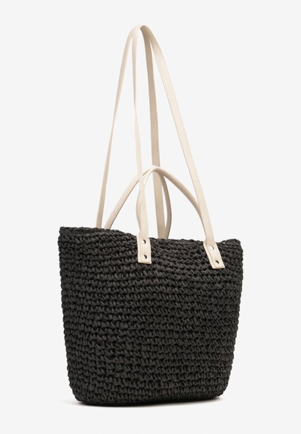 Czarna Torebka z Plecionki z Dodatkową Kieszonką z Ekoskóry Cosina