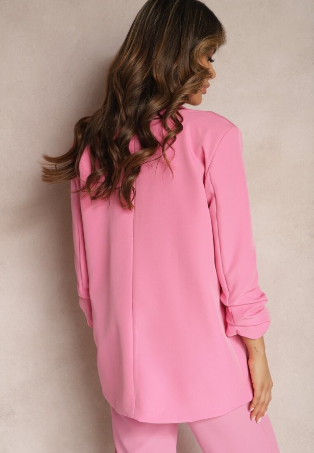 Różowa Marynarka Niezapinana z Marszczonymi Rękawami Orolea