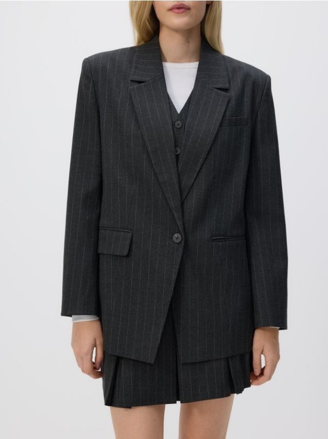 Marynarka w prążek z wiskozą - ciemnoszary