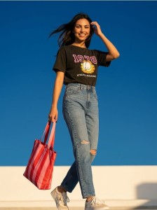 Jeansy mom high waist - granatowy