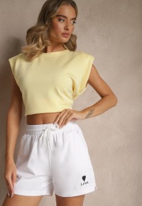 Białe Klasyczne Szorty Dresowe z Kieszeniami Wiązane w Pasie Folenelle