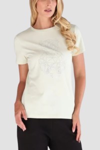 GUESS Biały damski t-shirt na krótki rękaw z cyrkoniami Romy, Rozmiar L
